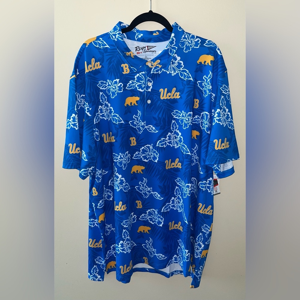 NEW Men's Reyn Spooner University UCLA Bruins Hawaiian Polo 3XL Blue Gold